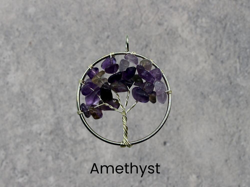 Amethyst Tree of Life Silver Necklace Crystal Pendant Fairycore Boho